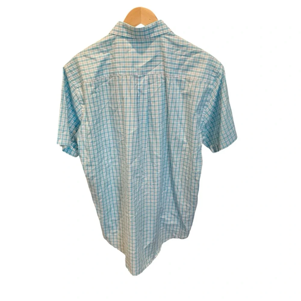 Peter Millar men’s Crown Ease blue plaid button up shirt sleeve shirt, large - Picture 3 of 7